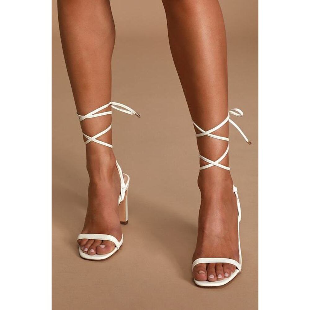 Lulus Xylia White Lace-up Heels - Size 8.5